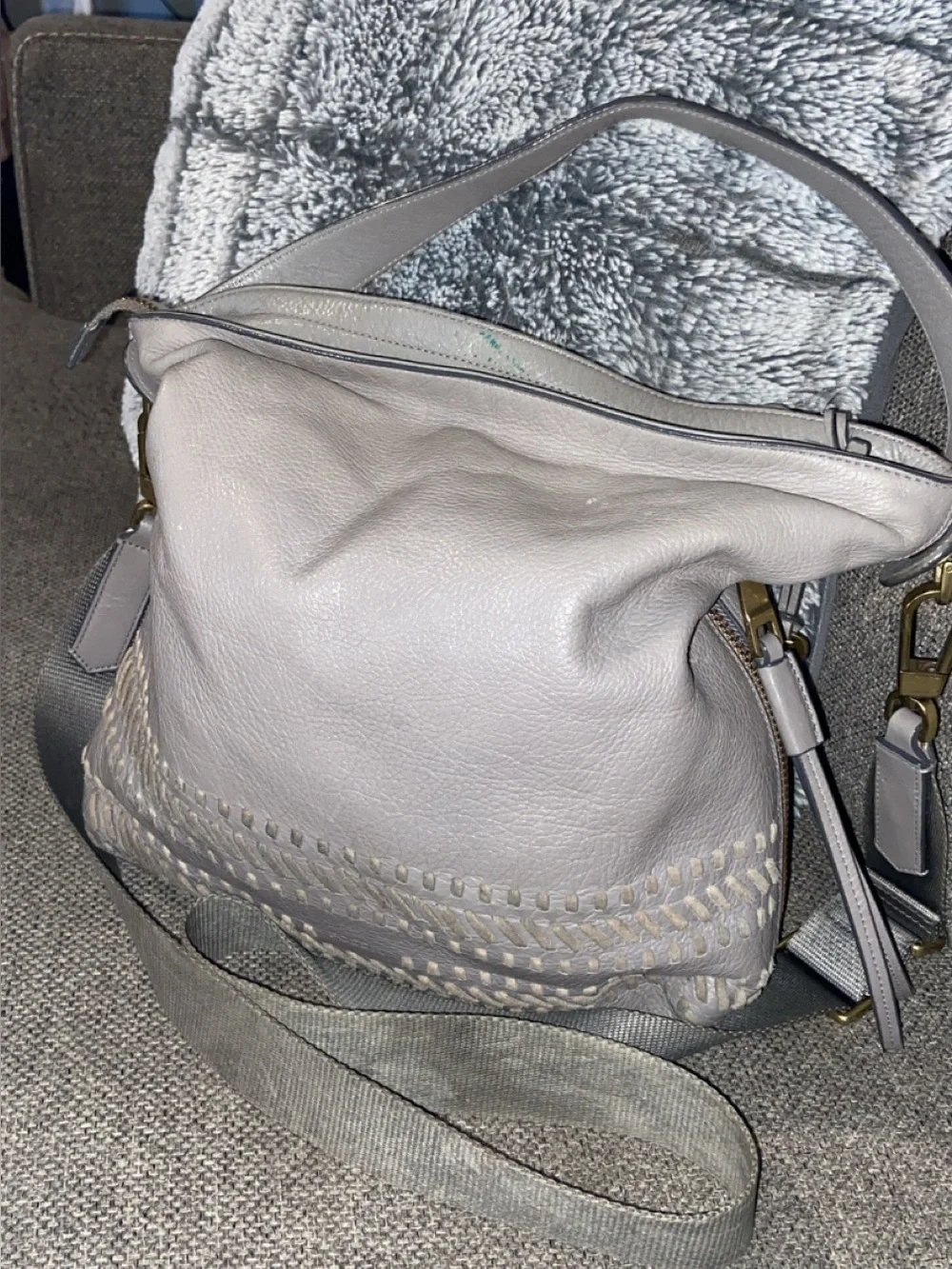 Fossil Light Gray Leather Shoulder Bag